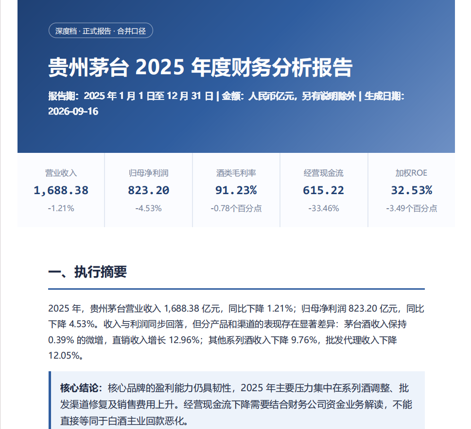 贵州茅台年度财务分析报告例图